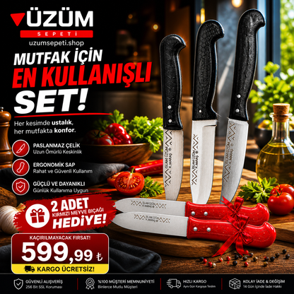 Usta Kalite 5’li Bıçak Seti Paslanmaz Çelik Ultra Keskin Ergonomik Saplı Kargo Ücretsiz