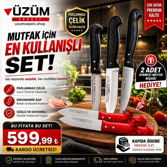 Usta Kalite 5’li Bıçak Seti Paslanmaz Çelik Ultra Keskin Ergonomik Saplı Kargo Ücretsiz