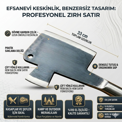 🏆 Profesyonel Dövme Çelik Mutfak Satırı - Zırh Tipi Et ve Sebze Doğrayıcı