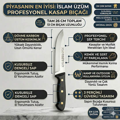 🏆 Profesyonel 3 Numara Formlu Mutfak Bıçağı - 26 cm 3 Perçinli Paslanmaz Çelik